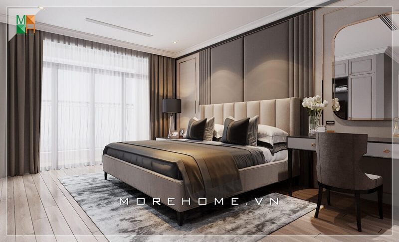 Một chiếc giường ngủ bọc sofa mang phong cách hiện đai thể hiện sự tinh tế trang nhã và lôi cuốn.